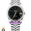 ساعت رولکس زنانه دیت جاست قاب نگین استیل صفحه مشکی 021694 ROLEX DATEJUST