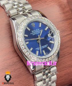 ساعت رولکس زنانه دیت جاست اتوماتیک استیل قاب نگین صفحه ابی 020991 ROLEX DATEJUST 