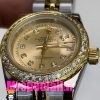 ساعت رولکس زنانه مدل دیت جاست اتوماتیک دورنگ طلایی صفحه طلایی قاب نگین 020864 ROLEX DATEJUST Diamond