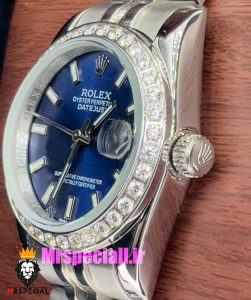 ساعت رولکس زنانه دیت جاست اتوماتیک استیل قاب نگین صفحه ابی 020991 ROLEX DATEJUST 