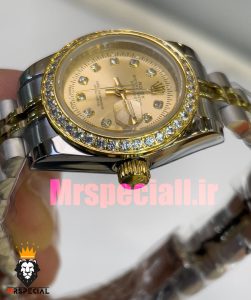 ساعت رولکس زنانه مدل دیت جاست اتوماتیک دورنگ طلایی صفحه طلایی قاب نگین 020864 ROLEX DATEJUST Diamond