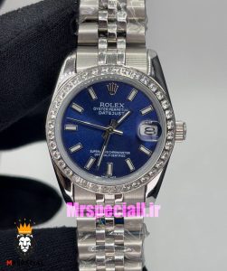 ساعت رولکس زنانه دیت جاست اتوماتیک استیل قاب نگین صفحه ابی 020991 ROLEX DATEJUST 