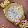 ساعت رولکس زنانه دیت جاست اتوماتیک طلایی قاب نگین صفحه سفید صدف 020989 ROLEX DATEJUST