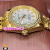 ساعت رولکس زنانه دیت جاست اتوماتیک طلایی قاب نگین صفحه سفید صدف 020989 ROLEX DATEJUST