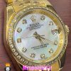 ساعت رولکس زنانه دیت جاست اتوماتیک طلایی قاب نگین صفحه سفید صدف 020989 ROLEX DATEJUST