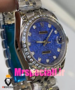 ساعت رولکس زنانه مدل دیت جاست اتوماتیک استیل صفحه ابی قاب نگین 020866 ROLEX DATEJUST Diamond