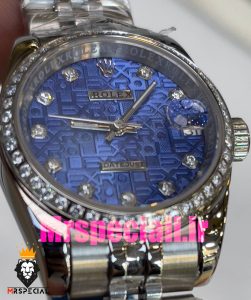 ساعت رولکس زنانه مدل دیت جاست اتوماتیک استیل صفحه ابی قاب نگین 020866 ROLEX DATEJUST Diamond
