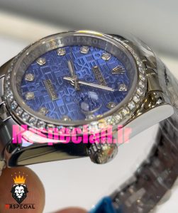 ساعت رولکس زنانه مدل دیت جاست اتوماتیک استیل صفحه ابی قاب نگین 020866 ROLEX DATEJUST Diamond