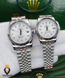 ساعت ست رولکس زنانه و مردانه دیت جاست باتری استیل صفحه سفید 01485 ROLEX DATEJUST