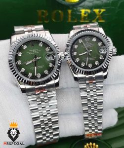 ساعت ست رولکس زنانه و مردانه دیت جاست باتری استیل صفحه سبز 01531 ROLEX DATEJUST