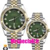 ساعتم ست رولکس زنانه و مردانه دیت جاست باتری دورنگ طلایی صفحه سبز 01533 ROLEX DATEJUST