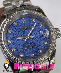 ساعت رولکس زنانه مدل دیت جاست اتوماتیک استیل صفحه ابی قاب نگین 020866 ROLEX DATEJUST Diamond