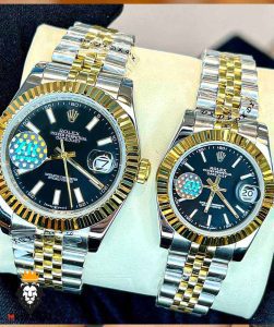 ساعت ست رولکس مردانه و زنانه دیت جاست اتوماتیک دورنگ طلایی صفحه مشکی 00918 ROLEX DATEJUST