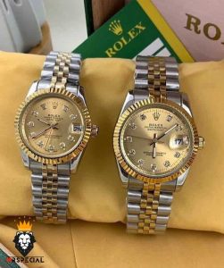 ساعت ست رولکس مردانه و زنانه دیت جاست دو رنگ طلایی صفحه طلایی 0834 ROLEX DATEJUST