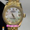 ساعت رولکس زنانه دیت جاست اتوماتیک طلایی قاب نگین صفحه سفید صدف 020989 ROLEX DATEJUST