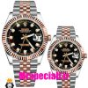 ساعت ست رولکس مردانه و زنانه دیت جاست باتری دورنگ رزگلد صفحه مشکی 5707 Rolex Datejust