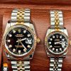 ساعت ست رولکس مردانه و زنانه دیت جاست باتری دورنگ رزگلد صفحه مشکی 5707 Rolex Datejust - تصویر 2