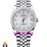 ساعت رولکس زنانه دیت جاست اتوماتیک استیل قاب نگین صفحه سفید 020990 ROLEX DATEJUST