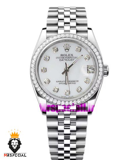 ساعت رولکس زنانه دیت جاست اتوماتیک استیل قاب نگین صفحه سفید 020990 ROLEX DATEJUST