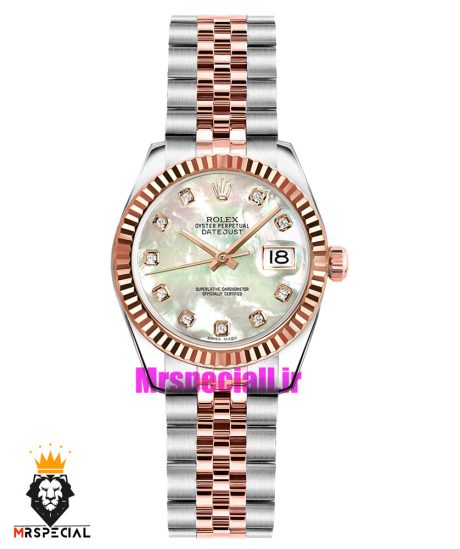 ساعت رولکس زنانه دیت جاست کوارتز دورنگ رزگلد صفحه صدف 021071 ROLEX DATEJUST