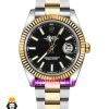 ساعت رولکس مردانه مدل دیت جاست اتوماتیک دورنگ طلایی صفحه مشکی 5933 ROLEX DATEJUST