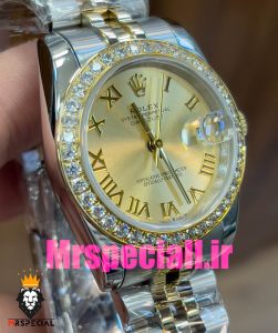 ساعت رولکس زنانه مدل دیت جاست اتوماتیک دورنگ طلایی صفحه طلایی قاب نگین 020864 ROLEX DATEJUST Diamond