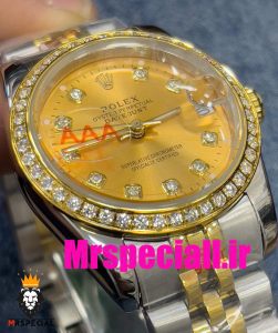 ساعت رولکس زنانه مدل دیت جاست اتوماتیک دورنگ طلایی صفحه طلایی قاب نگین 020873 ROLEX DATEJUST Diamond 