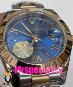 ساعت رولکس مردانه مدل دیت جاست اتوماتیک دورنگ رزگلد صفحه ابی 020887 ROLEX DATEJUST 