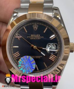 ساعت رولکس مردانه مدل دیت جاست اتوماتیک دورنگ رزگلد صفحه مشکی 020888 ROLEX DATEJUST