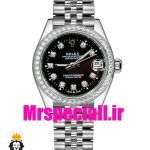 ساعت رولکس زنانه مدل دیت جاست کوارتز استیل صفحه مشکی قاب نگین 5800 ROLEX DATEJUST