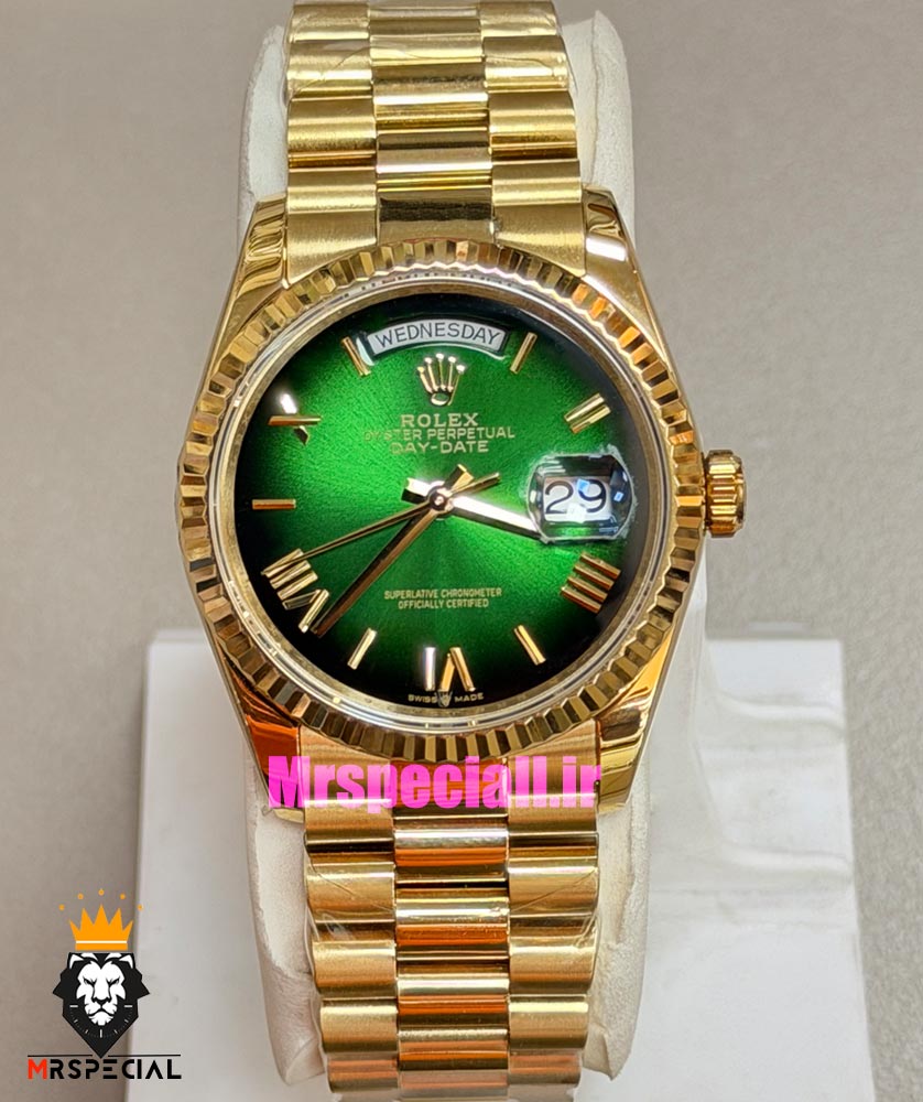 ساعت رولکس مردانه مدل دی دیت اتوماتیک طلایی صفحه سبز 021630 ROLEX DAY DATE