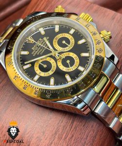 ساعت مردانه رولکس مدل دیتونا اتوماتیک دورنگ طلایی صفحه مشکی 2562 ROLEX DAYTONA
