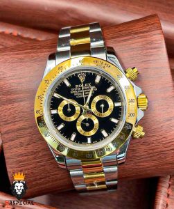 ساعت مردانه رولکس مدل دیتونا اتوماتیک دورنگ طلایی صفحه مشکی 2562 ROLEX DAYTONA