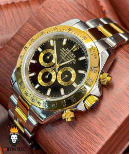 ساعت مردانه رولکس مدل دیتونا اتوماتیک دورنگ طلایی صفحه مشکی 2562 ROLEX DAYTONA