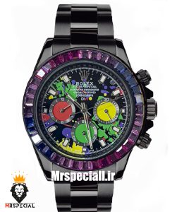 ساعت رولکس مردانه مدل دیتونا مشکی اتوماتیک نگین باگت بنفش صفحه خاص 021308 ROLEX DAYTONA Replica