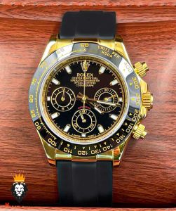ساعت مردانه رولکس دیتونا کوارتز فول دیت بند رابر طلایی قاب سرامیک 5892 ROLEX DAYTONA