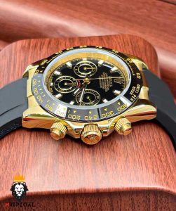 ساعت مردانه رولکس دیتونا کوارتز فول دیت بند رابر طلایی قاب سرامیک 5892 ROLEX DAYTONA