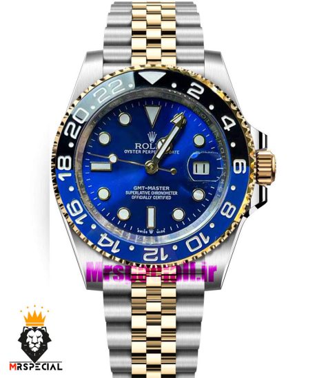 ساعت رولکس مدل جی ام تی مستر اتوماتیک دورنگ طلایی صفحه ابی 01194 Rolex GMT MASTER