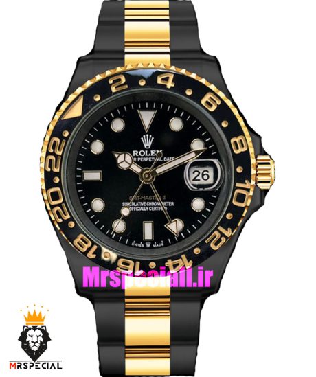 ساعت رولکس مردانه مدل جی ام تی مستر اتوماتیک مشکی طلایی صفحه مشکی 021008 Rolex GMT-Master II