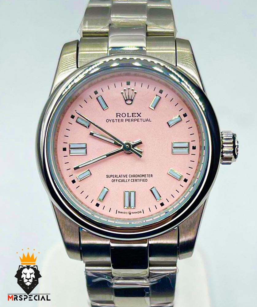 ساعت زنانه رولکس پرپچوال اتوماتیک استیل صفحه صورتی سایز مدیوم 01308 Rolex Oyster Perpetual