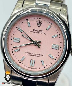 ساعت زنانه رولکس پرپچوال اتوماتیک استیل صفحه صورتی سایز مدیوم 01308 Rolex Oyster Perpetual