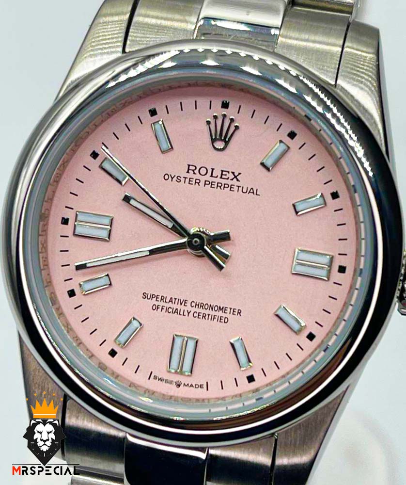 ساعت زنانه رولکس پرپچوال اتوماتیک استیل صفحه صورتی سایز مدیوم 01308 Rolex Oyster Perpetual