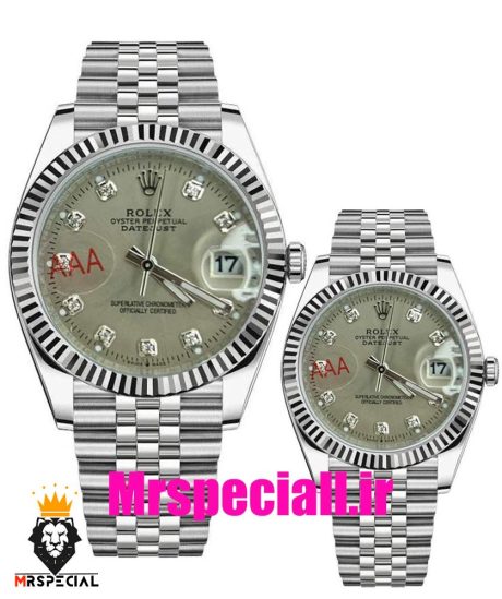 ساعت ست رولکس مردانه و زنانه مدل دیت جاست کوارتز استیل صفحه طوسی 021189 ROLEX DATEJUST