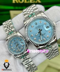 ساعت ست رولکس مردانه و زنانه مدل دیت جاست کوارتز استیل صفحه ابی 021188 ROLEX DATEJUST 