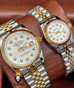 ساعت ست رولکس مردانه و زنانه دیت جاست باتری دورنگ رزگلد صفحه سفید 5700 Rolex Date just