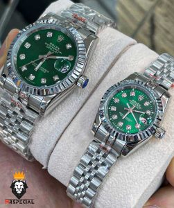 ساعت ست رولکس مردانه و زنانه دیت جاست باتری استیل صفحه سبز 01046 ROLEX DATEJUST