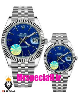 ساعت ست رولکس مردانه و زنانه مدل دیت جاست کوارتز استیل صفحه ابی 021187 ROLEX DATEJUST