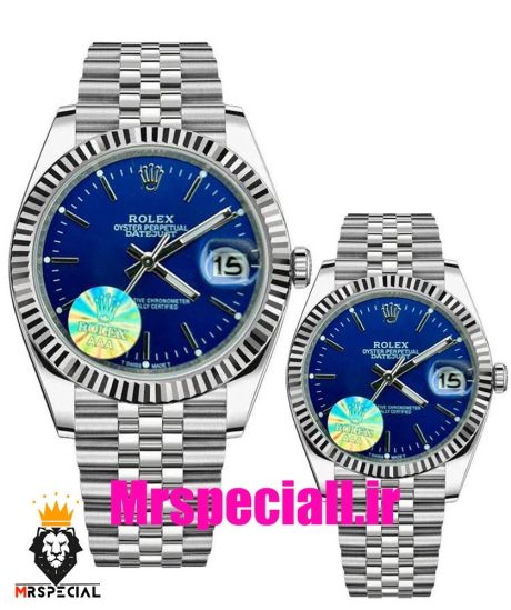 ساعت ست رولکس مردانه و زنانه مدل دیت جاست کوارتز استیل صفحه ابی 021187 ROLEX DATEJUST