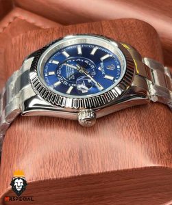 ساعت مچی مردانه رولکس اسکای دالر اتوماتیک استیل صفحه ابی 0022 Rolex Sky Dweller