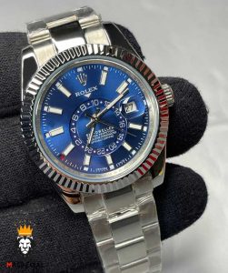 ساعت مچی مردانه رولکس اسکای دالر اتوماتیک استیل صفحه ابی 0022 Rolex Sky Dweller